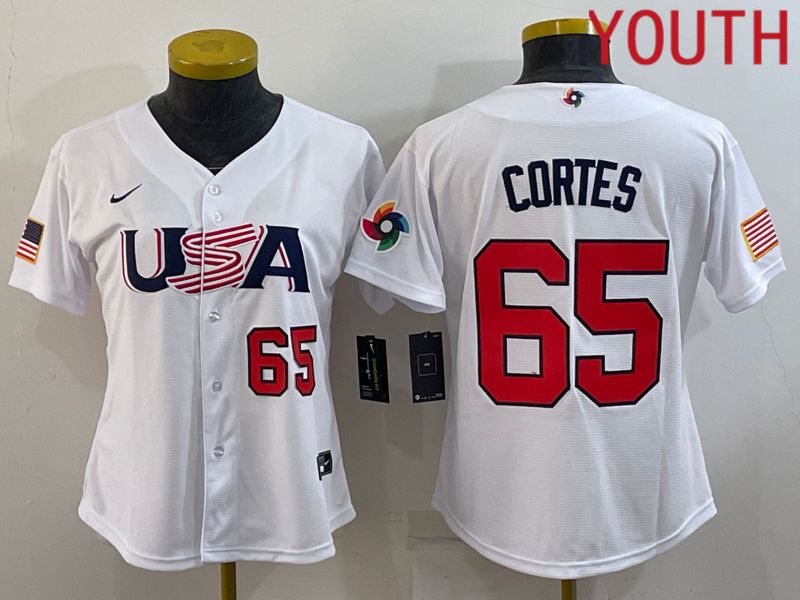 Youth 2023 World Cub USA #65 Cortes White MLB Jersey1